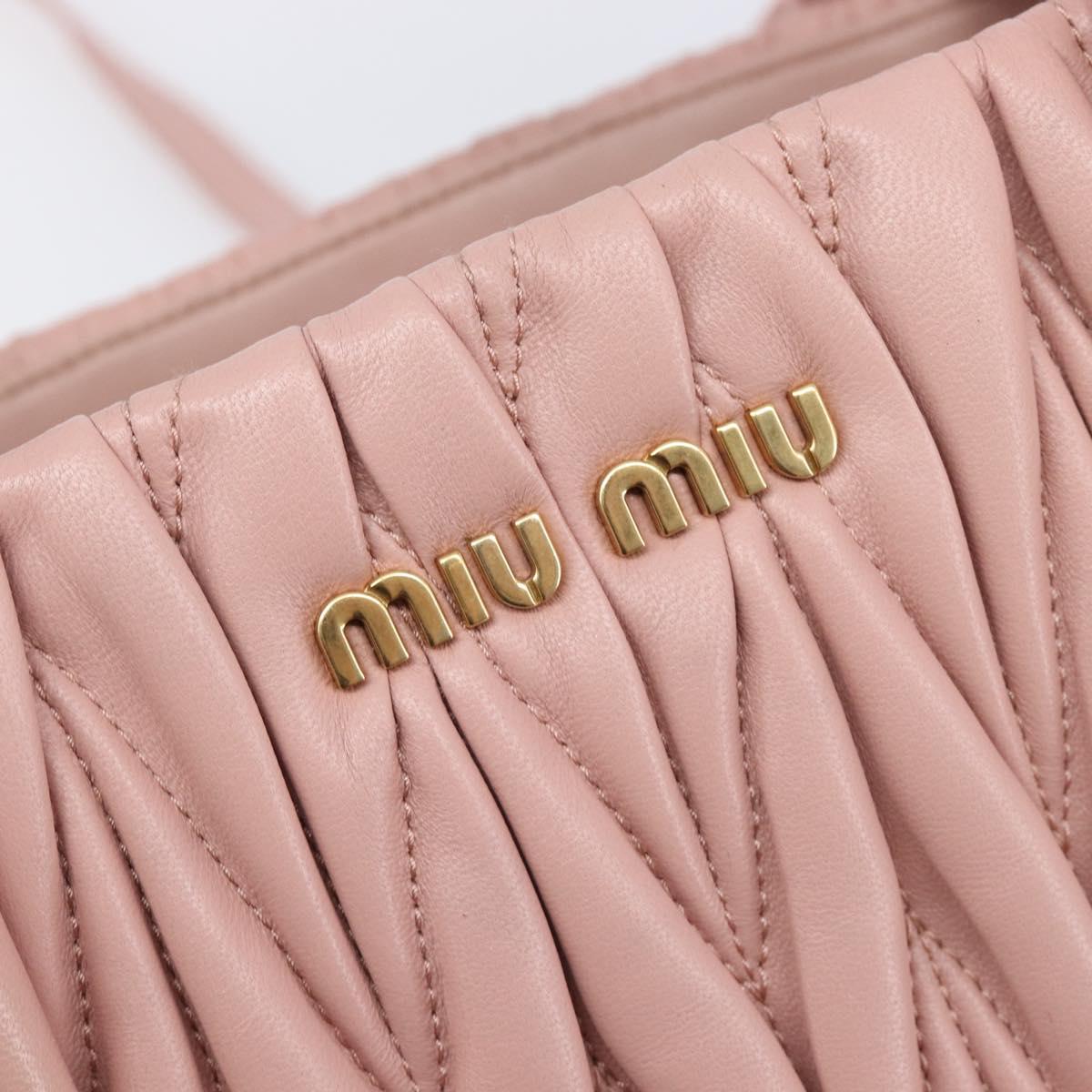 Miu Miu Matelasse Hand Bag Leather 2way Pink Gold Auth 167803M