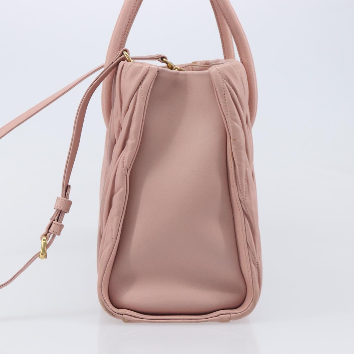 Miu Miu Matelasse Hand Bag Leather 2way Pink Gold Auth 167803M