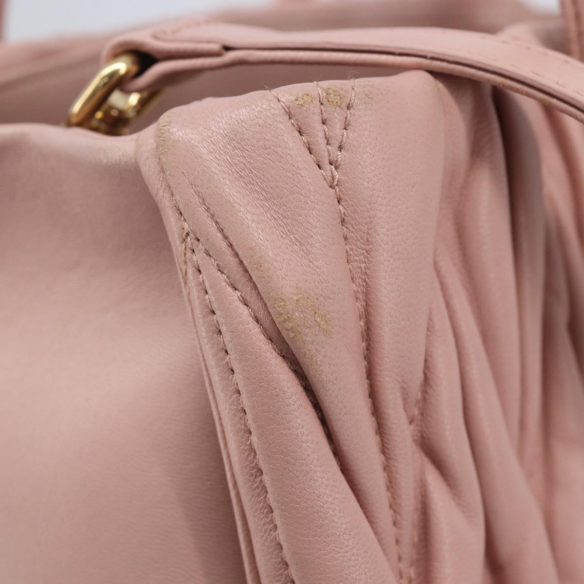 Miu Miu Matelasse Hand Bag Leather 2way Pink Gold Auth 167803M