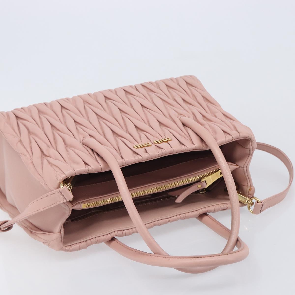 Miu Miu Matelasse Hand Bag Leather 2way Pink Gold Auth 167803M