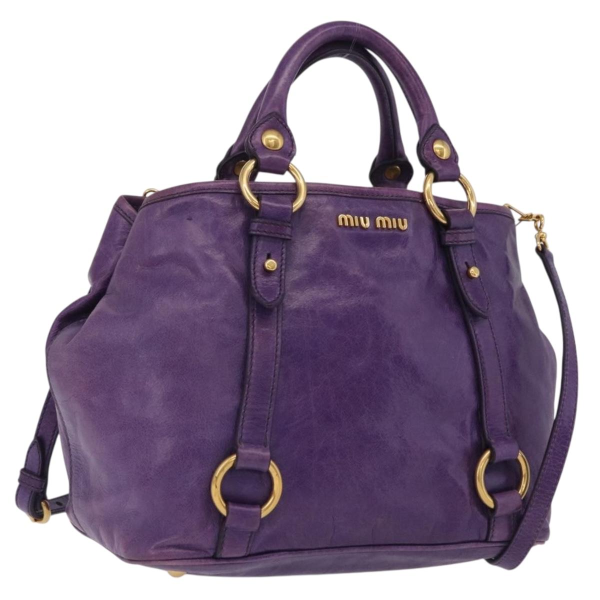 Miu Miu Hand Bag Leather 2way Purple Gold Auth 167804M