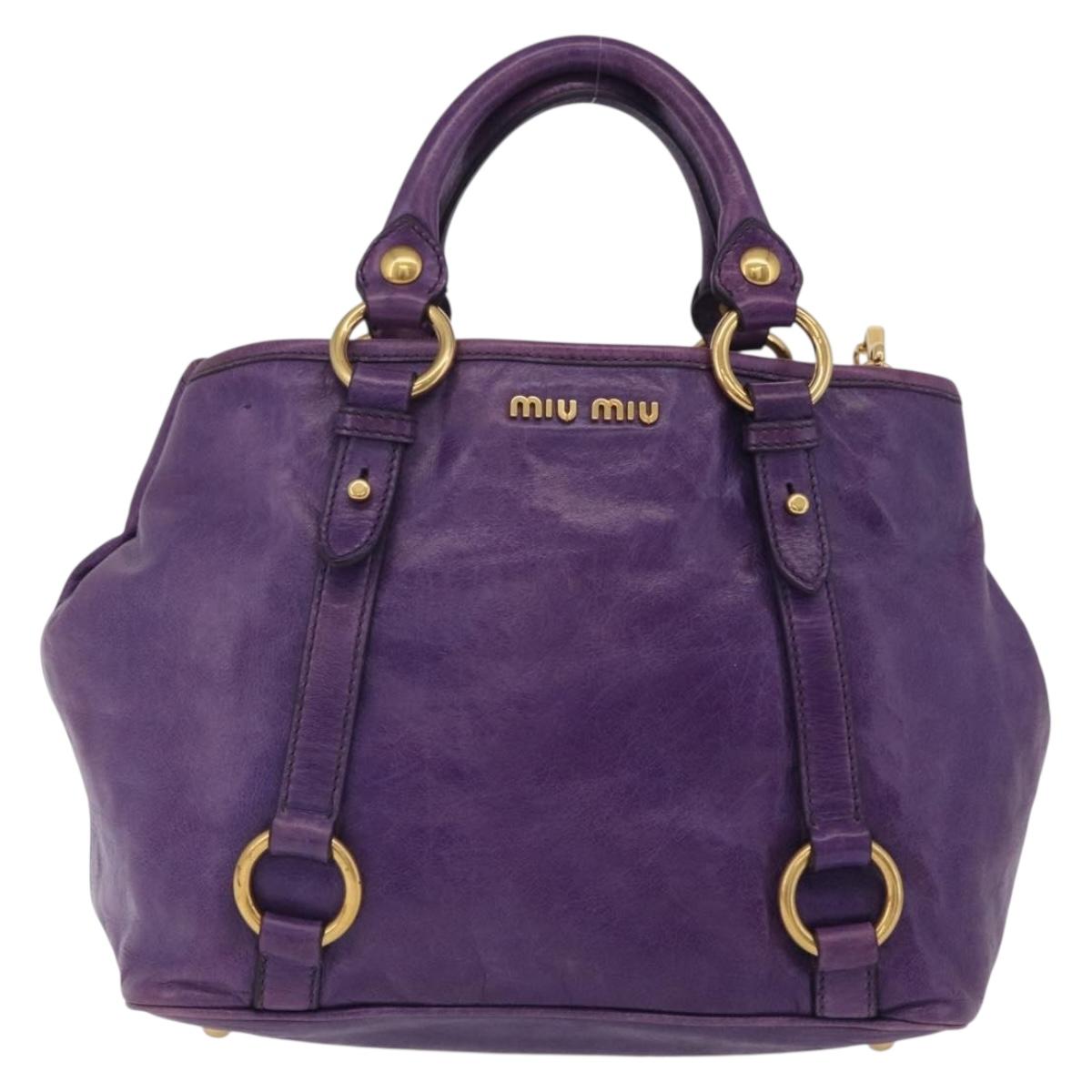 Miu Miu Hand Bag Leather 2way Purple Gold Auth 167804M