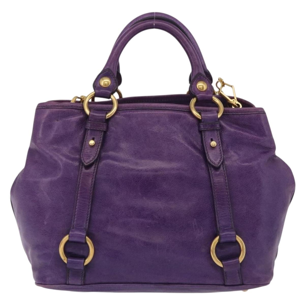 Miu Miu Hand Bag Leather 2way Purple Gold Auth 167804M