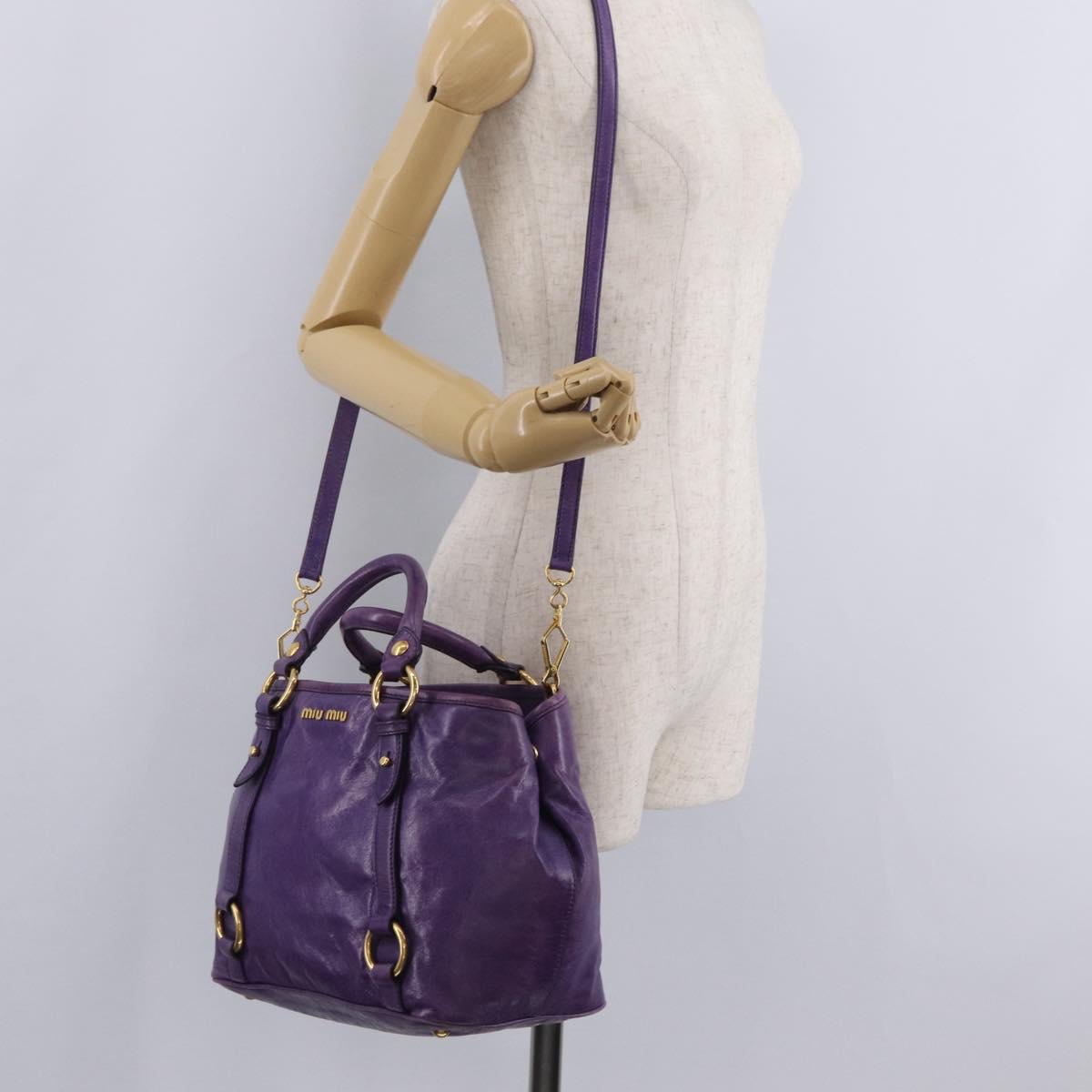 Miu Miu Hand Bag Leather 2way Purple Gold Auth 167804M