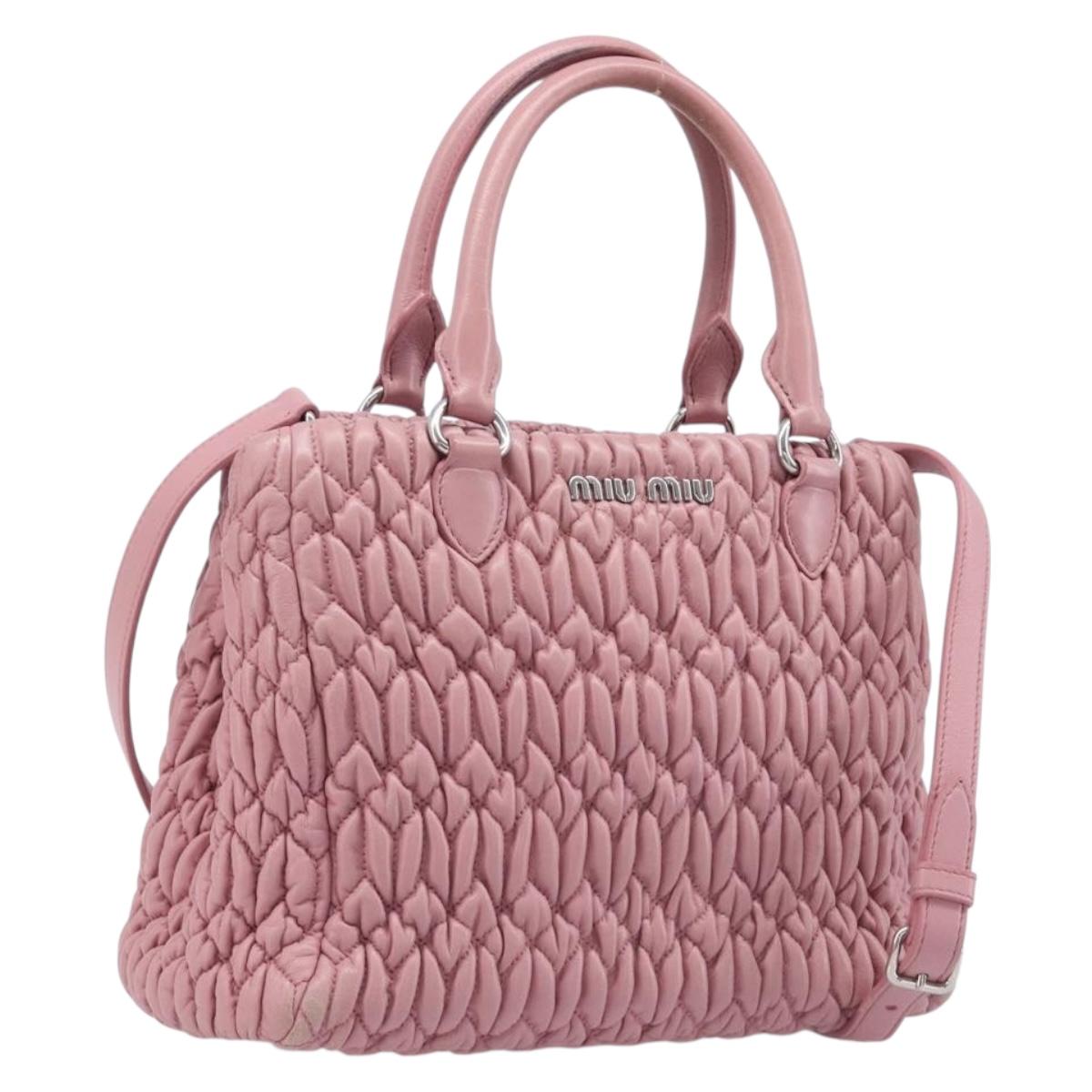 Miu Miu Matelasse Hand Bag Leather 2way Pink Silver Auth 167805M