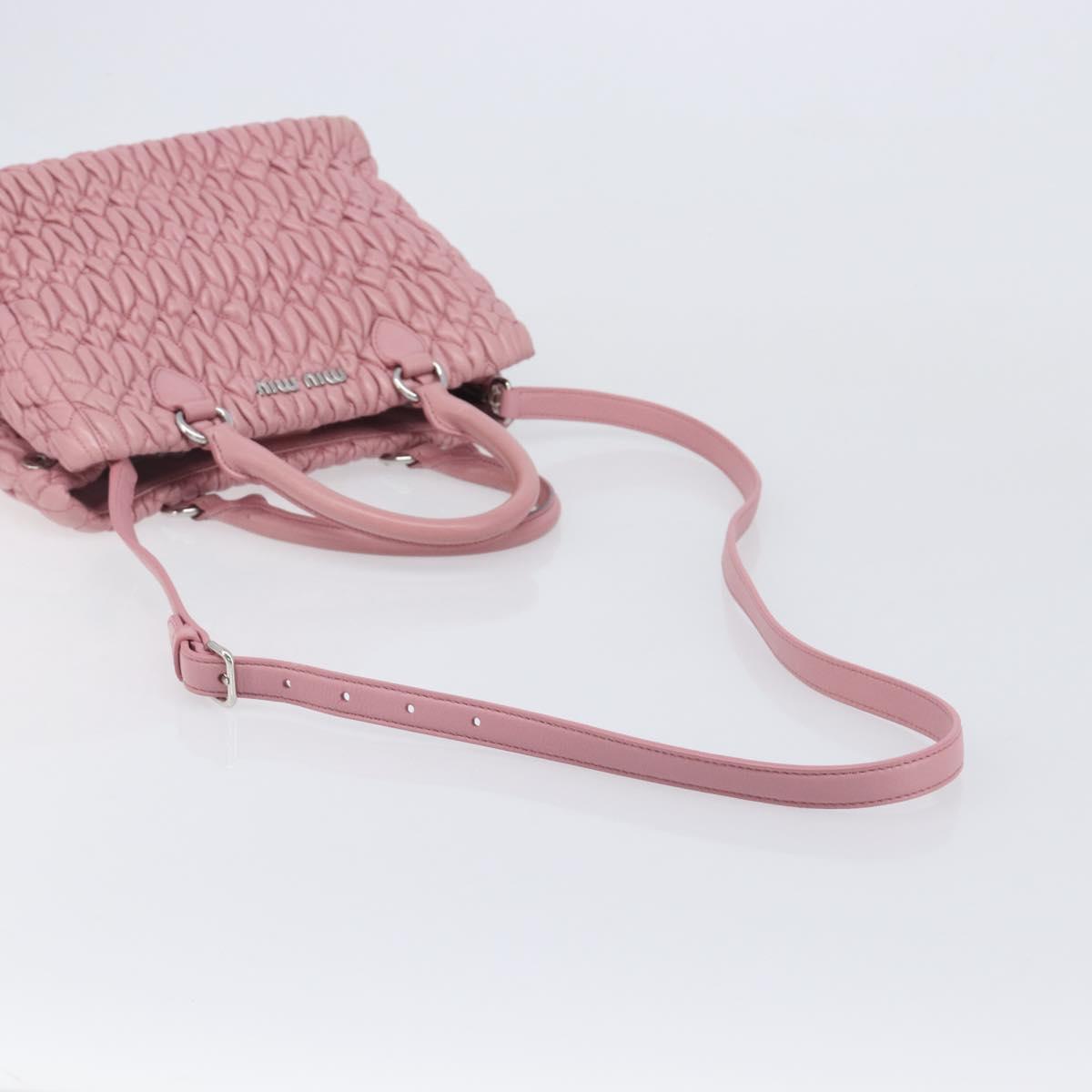 Miu Miu Matelasse Hand Bag Leather 2way Pink Silver Auth 167805M
