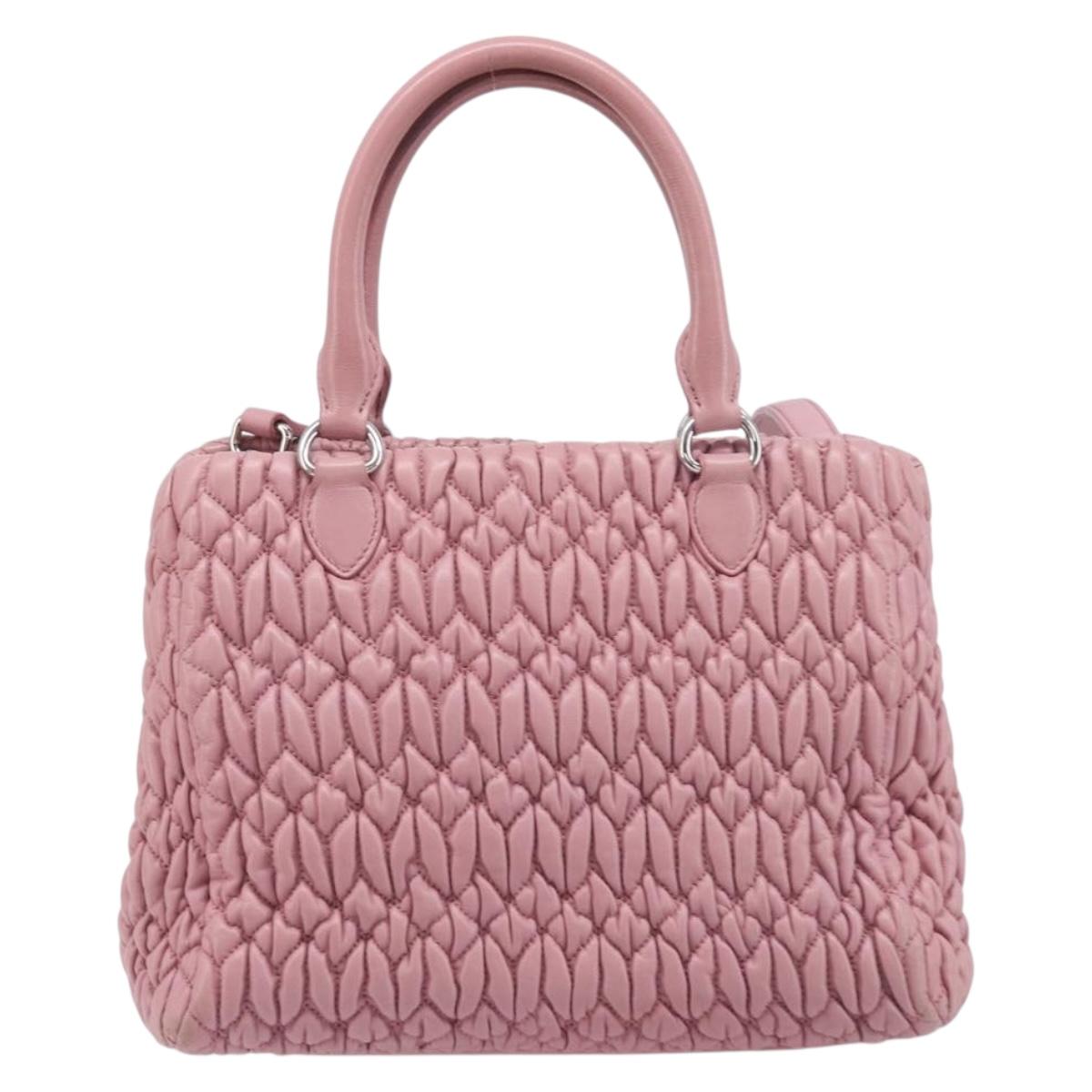 Miu Miu Matelasse Hand Bag Leather 2way Pink Silver Auth 167805M