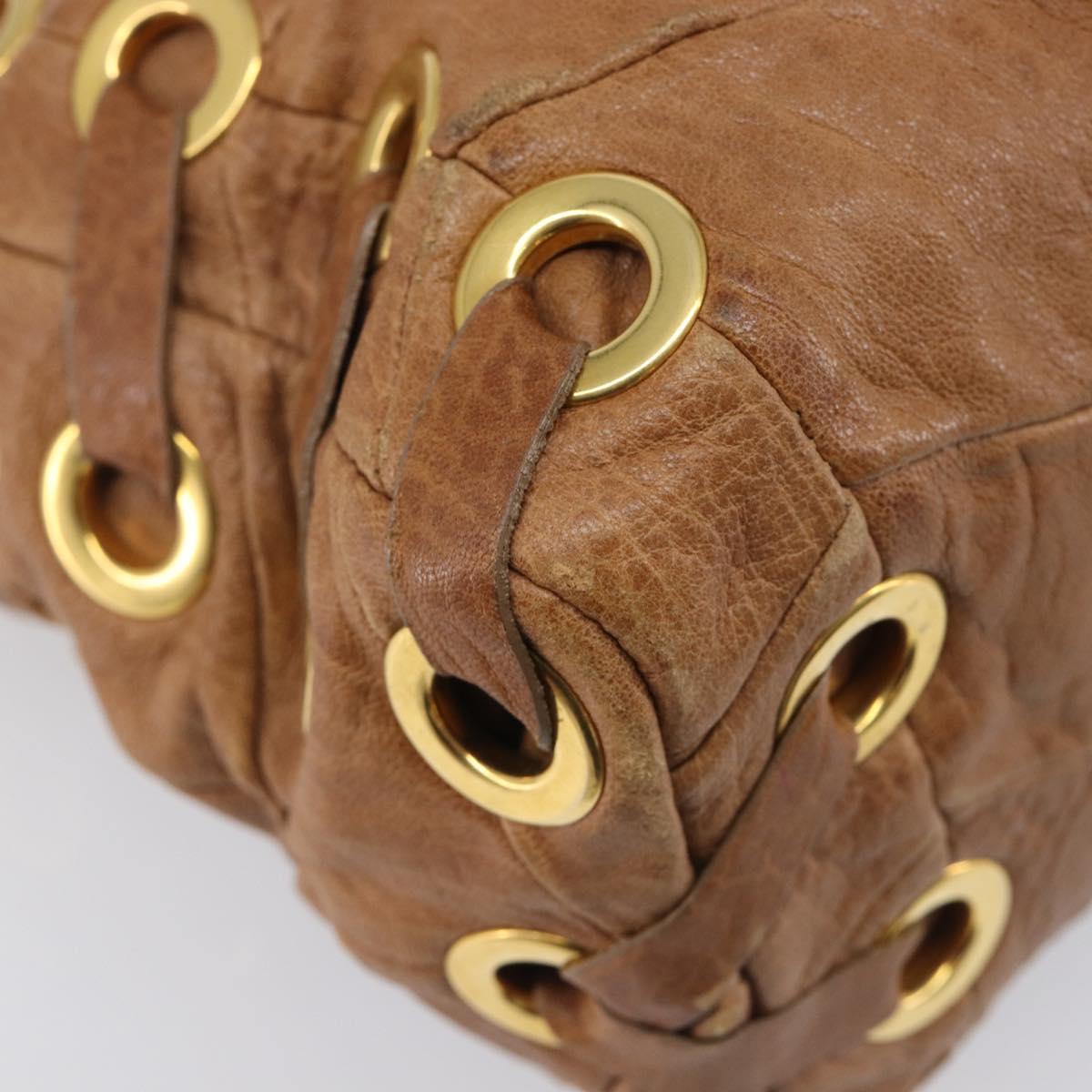 Miu Miu Hand Bag Leather 2way Brown Gold Auth 167806M