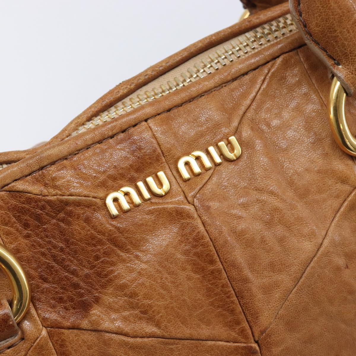 Miu Miu Hand Bag Leather 2way Brown Gold Auth 167806M