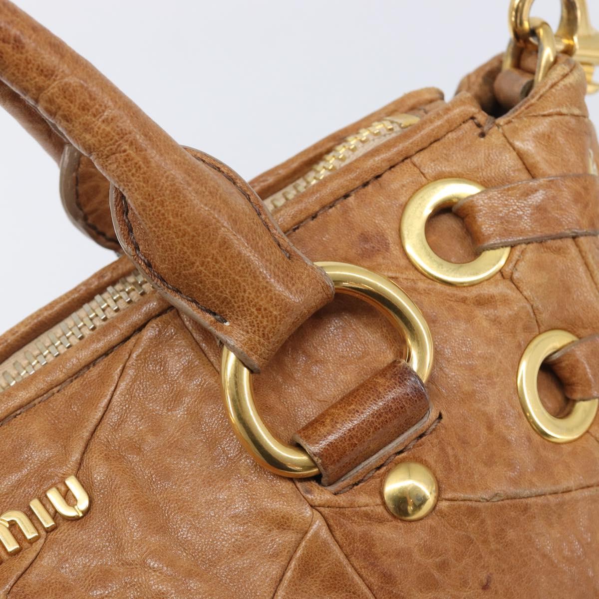 Miu Miu Hand Bag Leather 2way Brown Gold Auth 167806M