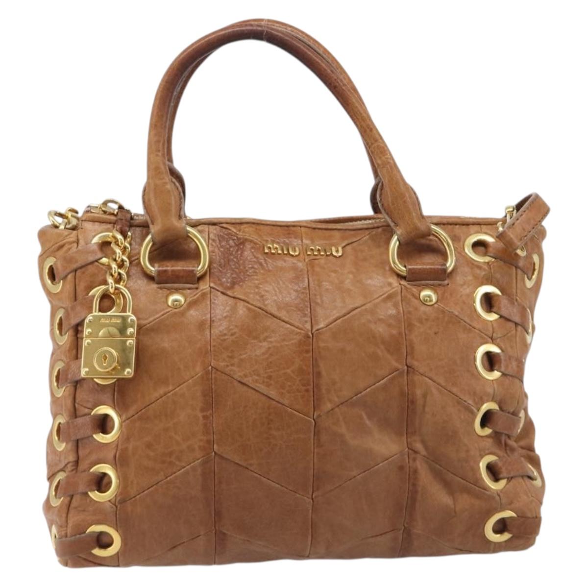 Miu Miu Hand Bag Leather 2way Brown Gold Auth 167806M