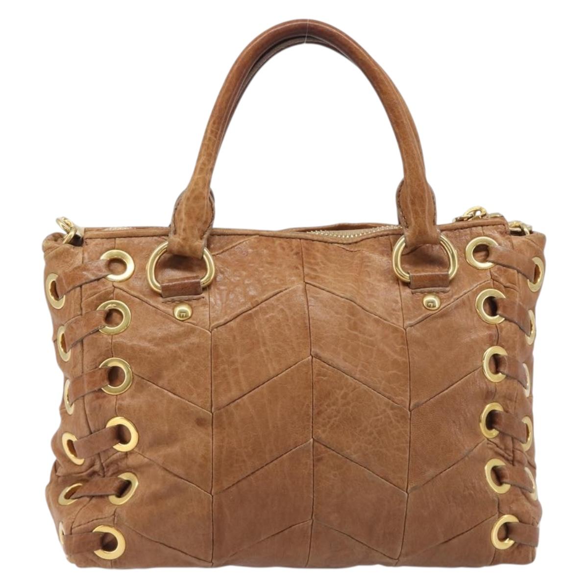 Miu Miu Hand Bag Leather 2way Brown Gold Auth 167806M