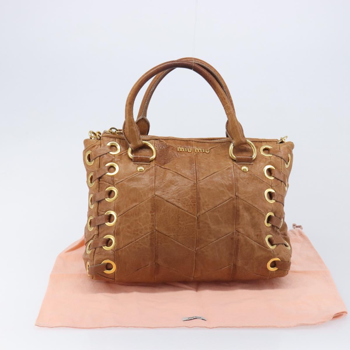 Miu Miu Hand Bag Leather 2way Brown Gold Auth 167806M