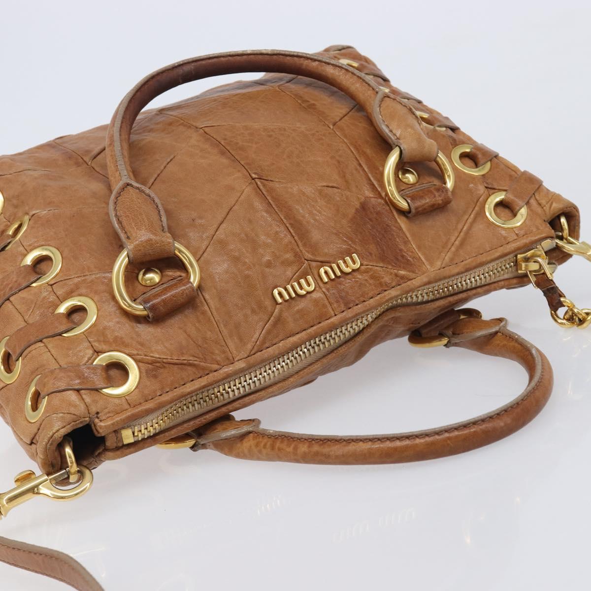 Miu Miu Hand Bag Leather 2way Brown Gold Auth 167806M