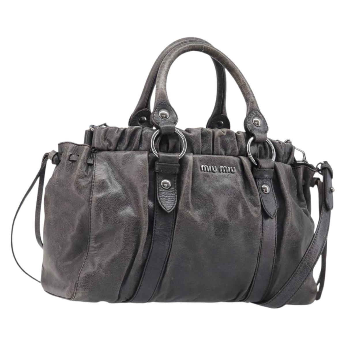 Miu Miu Hand Bag Leather 2way Gray Silver Auth 167807M