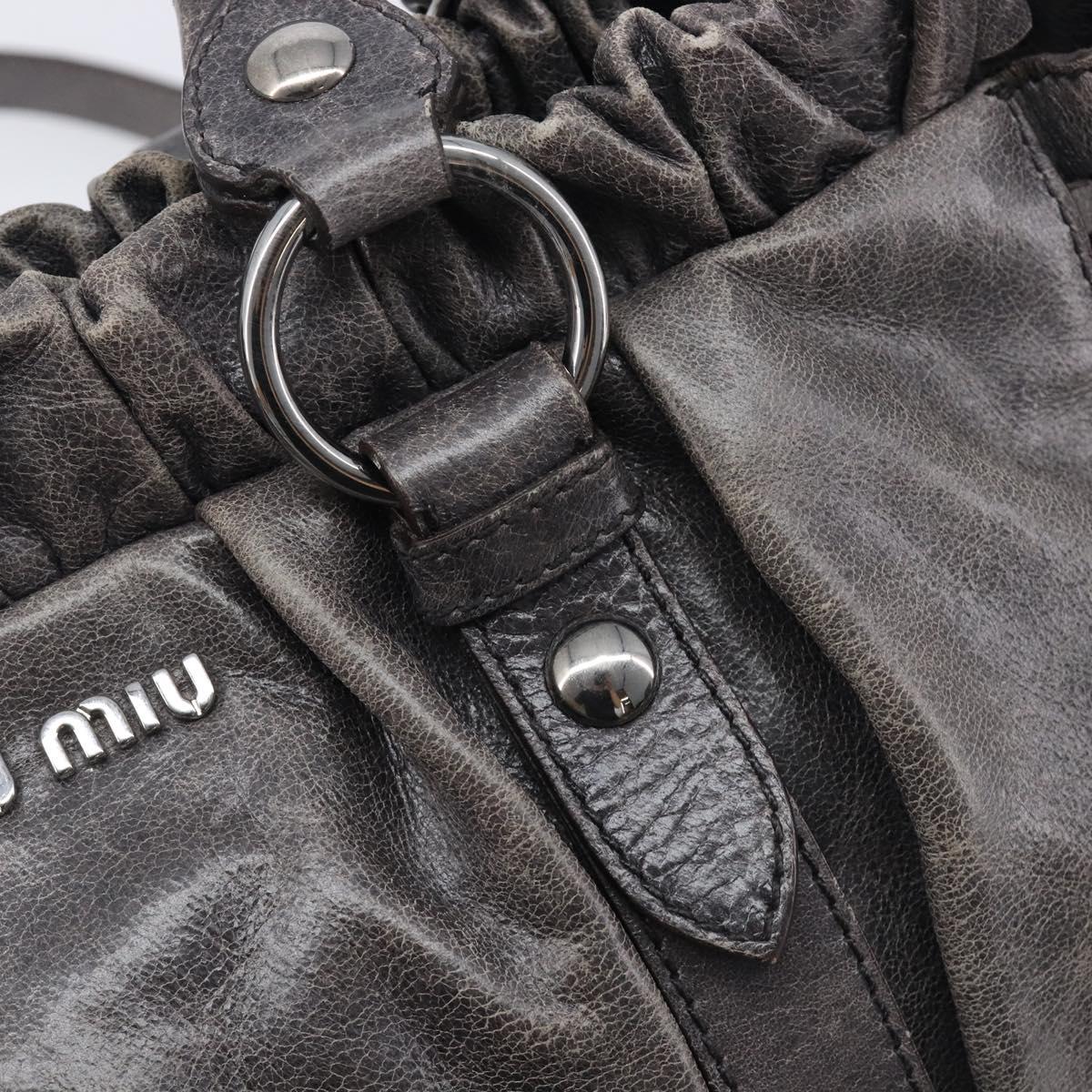 Miu Miu Hand Bag Leather 2way Gray Silver Auth 167807M