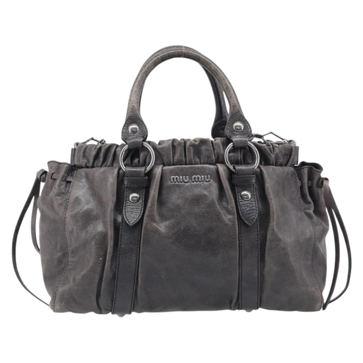 Miu Miu Hand Bag Leather 2way Gray Silver Auth 167807M