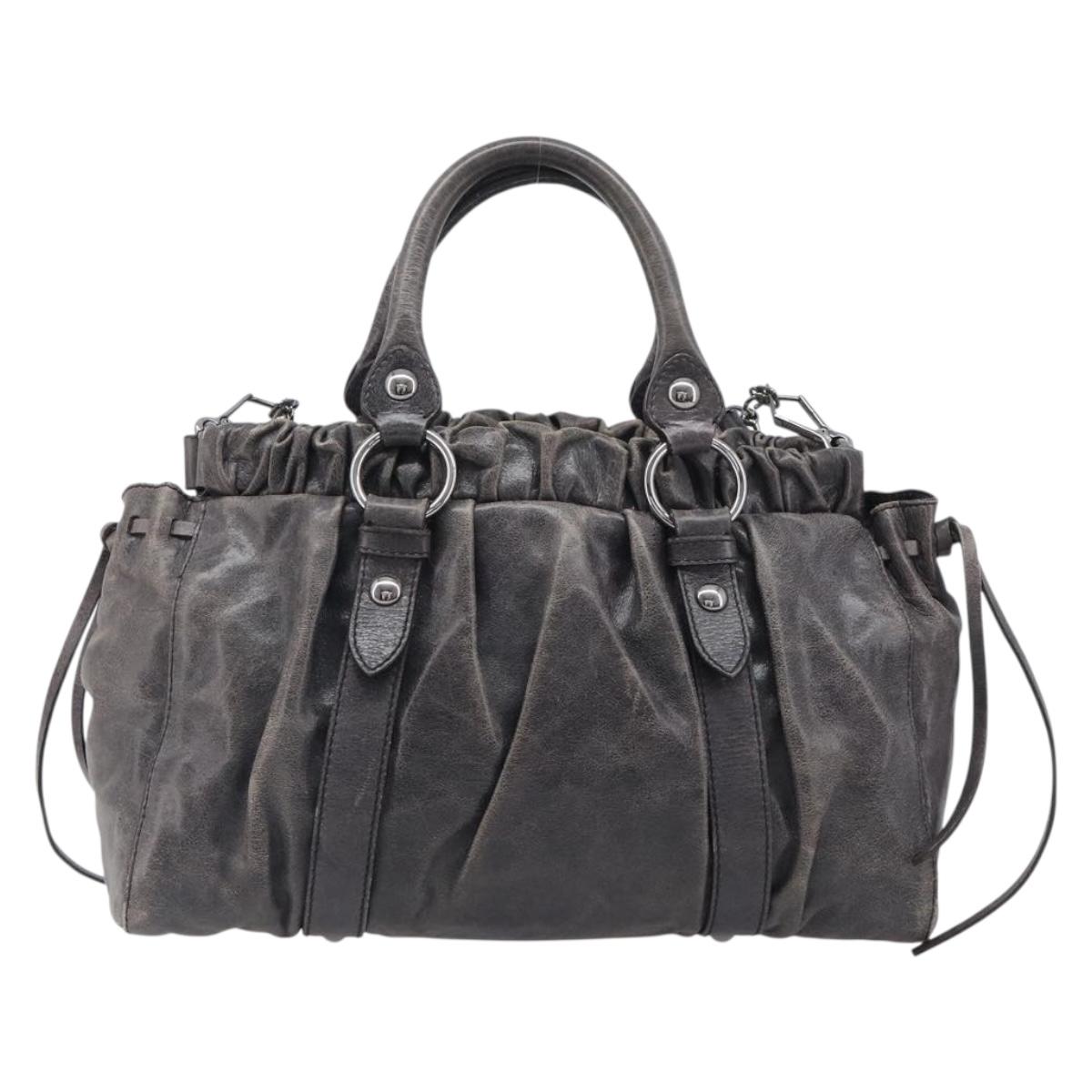 Miu Miu Hand Bag Leather 2way Gray Silver Auth 167807M