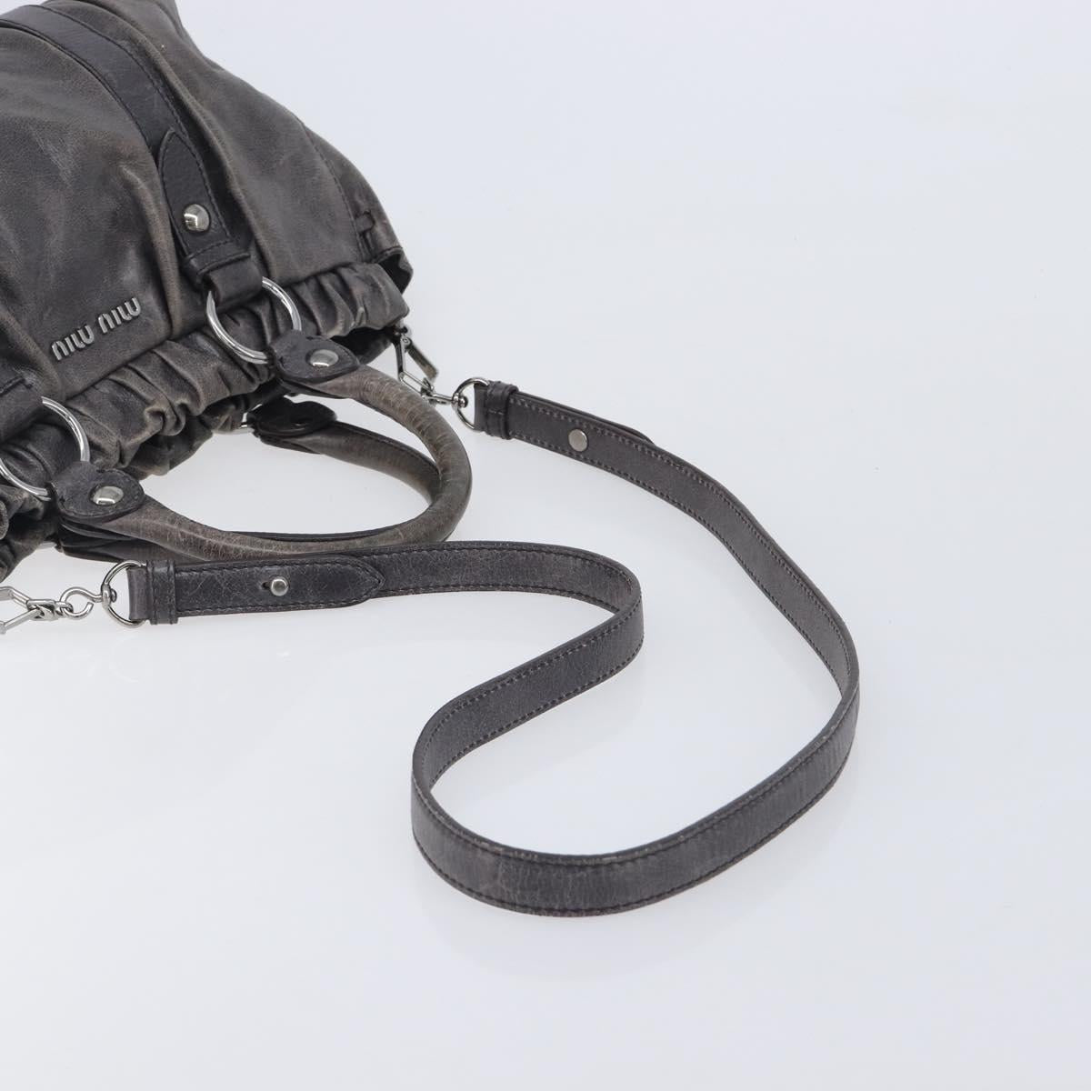 Miu Miu Hand Bag Leather 2way Gray Silver Auth 167807M
