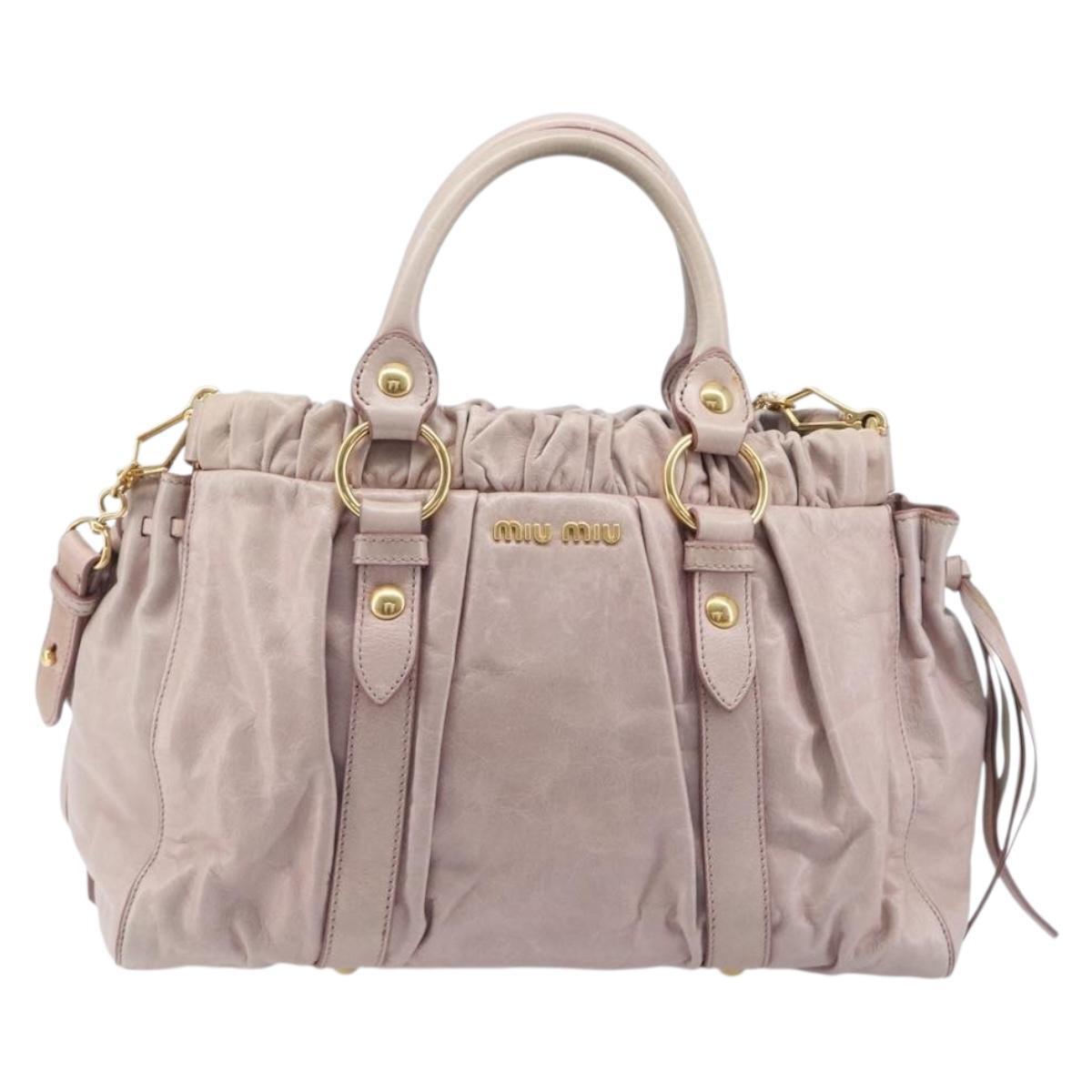 Miu Miu Hand Bag Leather 2way Pink Gold Auth 167808M