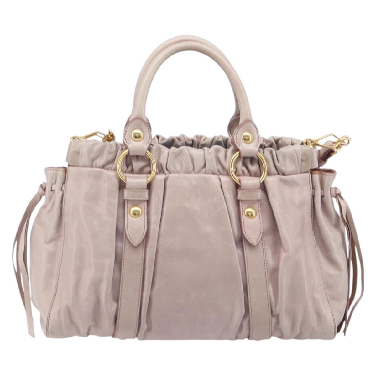 Miu Miu Hand Bag Leather 2way Pink Gold Auth 167808M