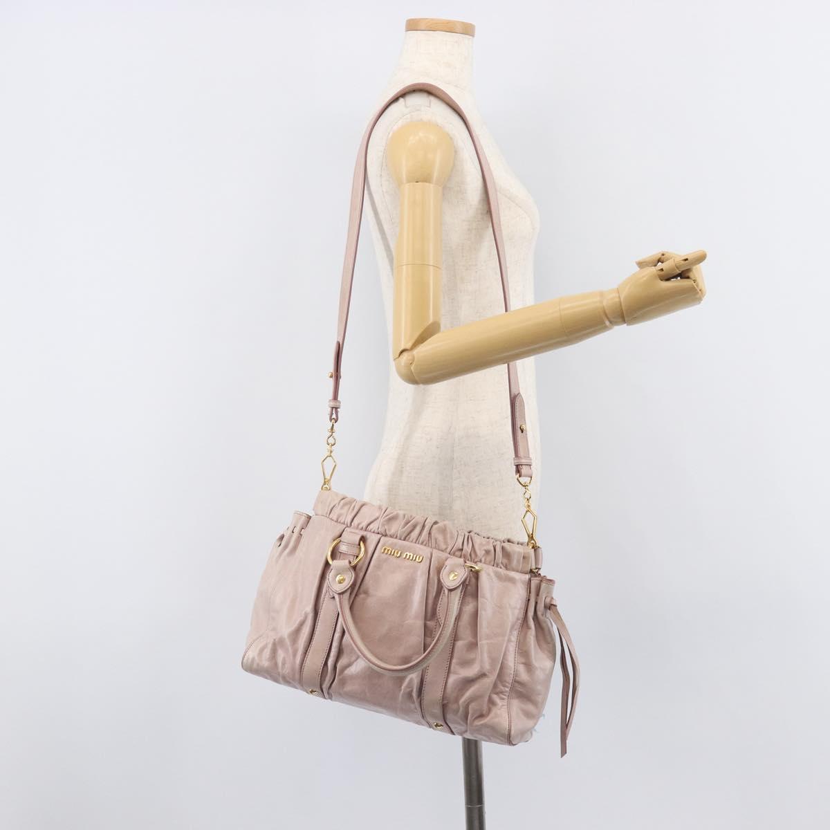 Miu Miu Hand Bag Leather 2way Pink Gold Auth 167808M
