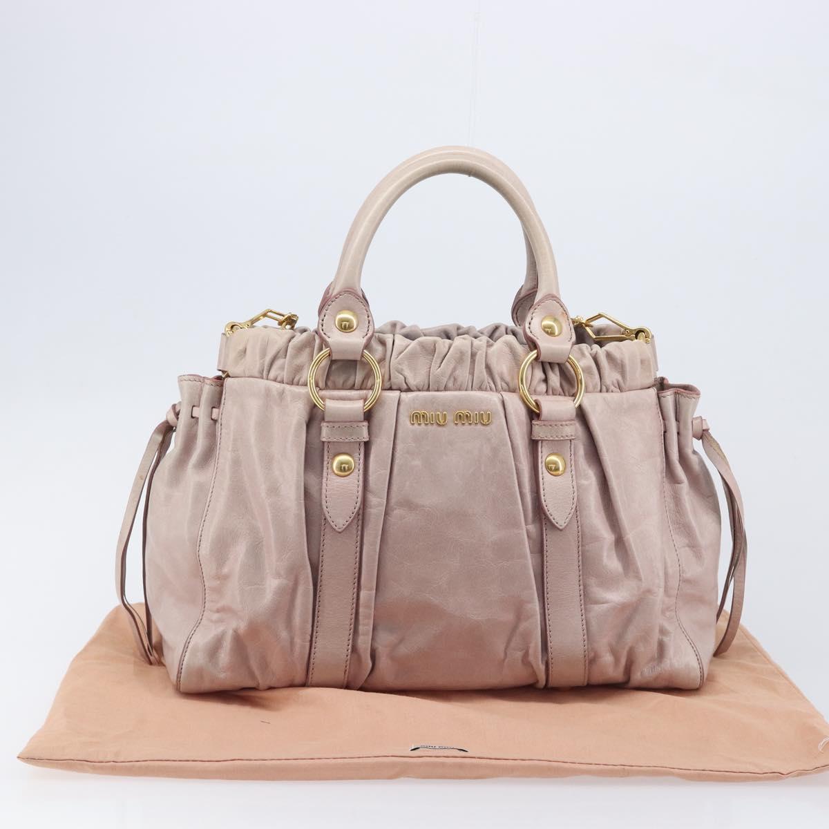 Miu Miu Hand Bag Leather 2way Pink Gold Auth 167808M