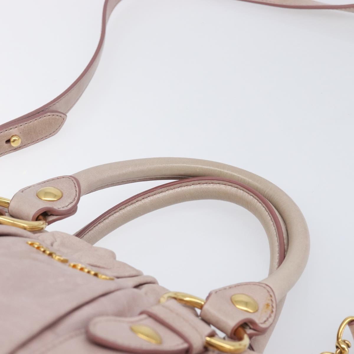 Miu Miu Hand Bag Leather 2way Pink Gold Auth 167808M