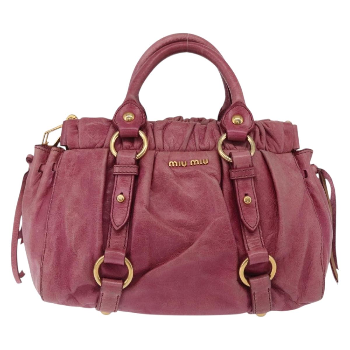 Miu Miu Hand Bag Leather 2way Pink Gold Auth 167814M