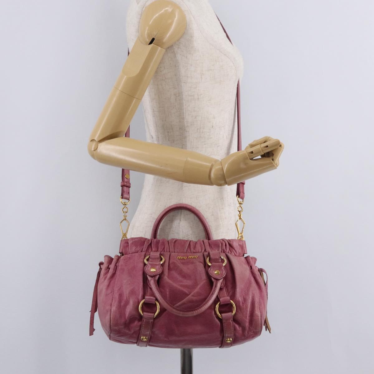 Miu Miu Hand Bag Leather 2way Pink Gold Auth 167814M