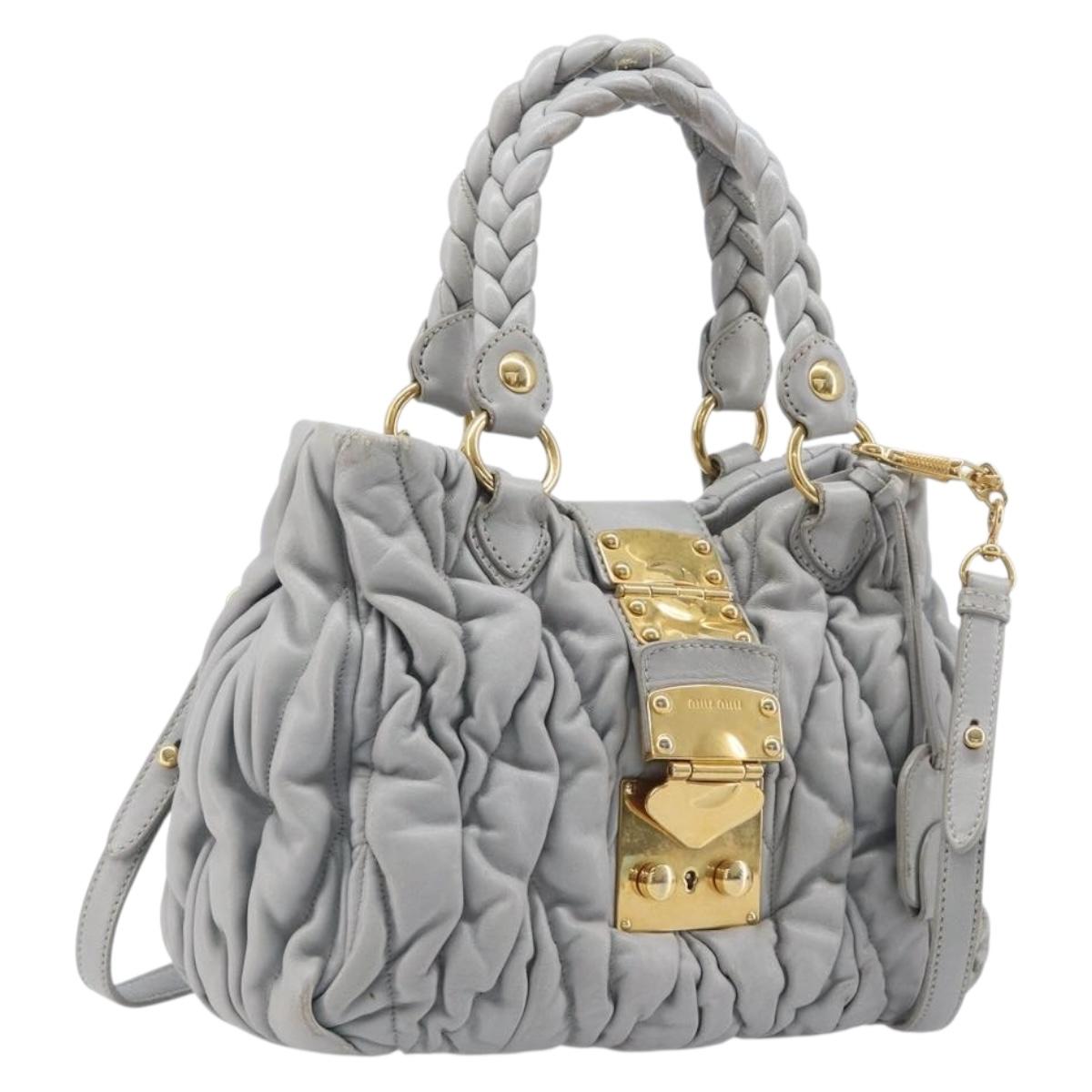 Miu Miu Hand Bag Leather 2way Gray Gold Auth 167815A