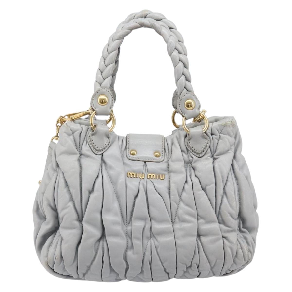 Miu Miu Hand Bag Leather 2way Gray Gold Auth 167815A