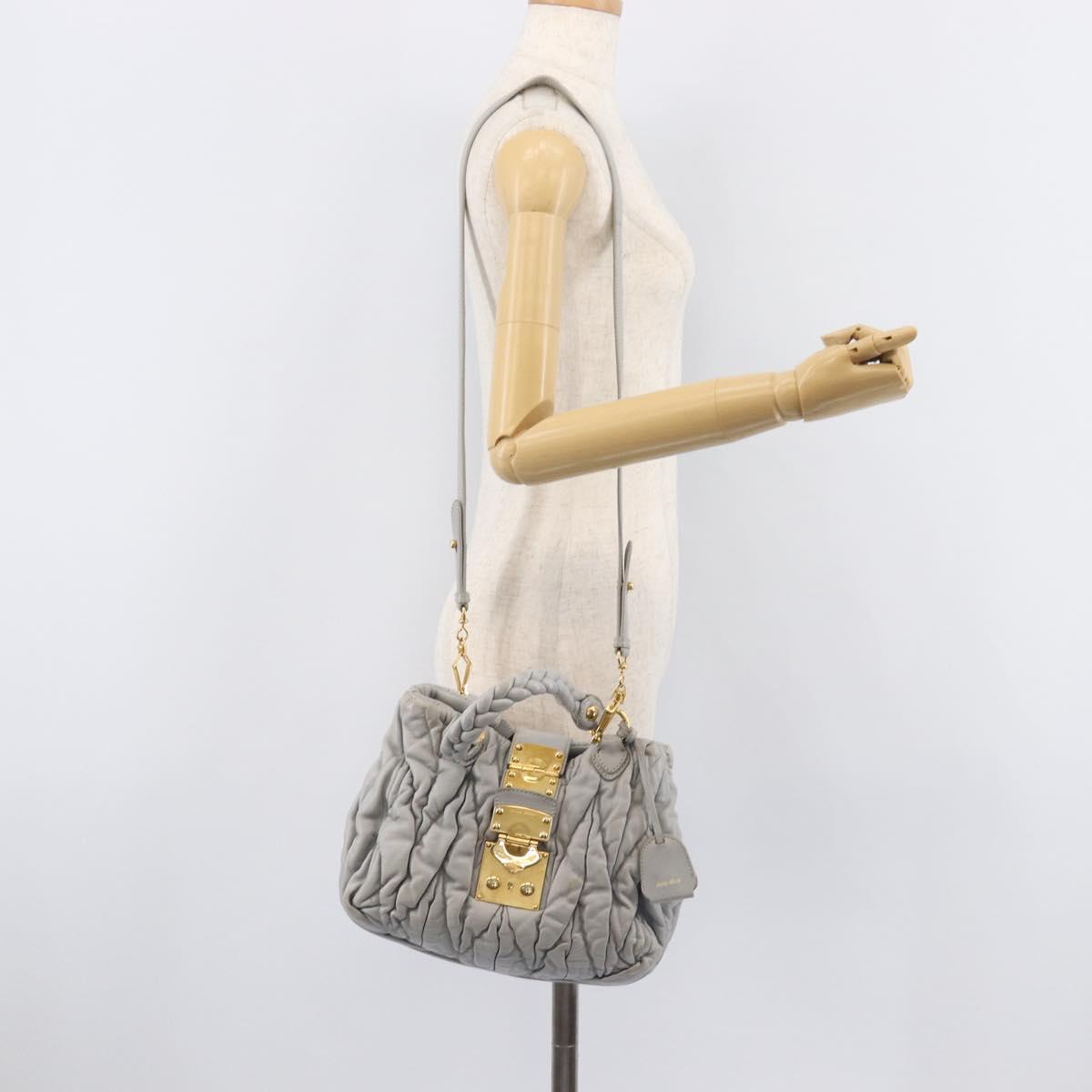 Miu Miu Hand Bag Leather 2way Gray Gold Auth 167815A