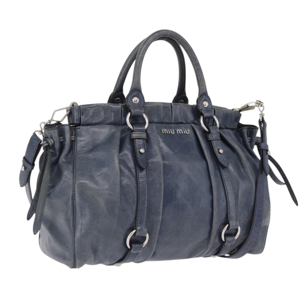 Miu Miu Hand Bag Leather 2way Blue Silver Auth 167816M
