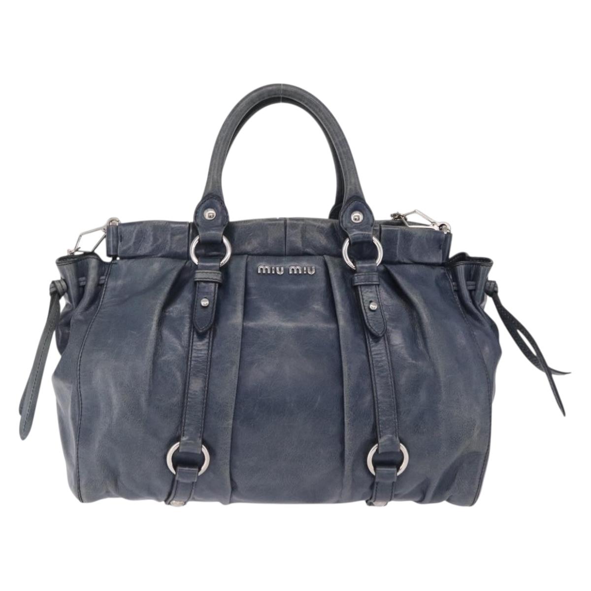 Miu Miu Hand Bag Leather 2way Blue Silver Auth 167816M