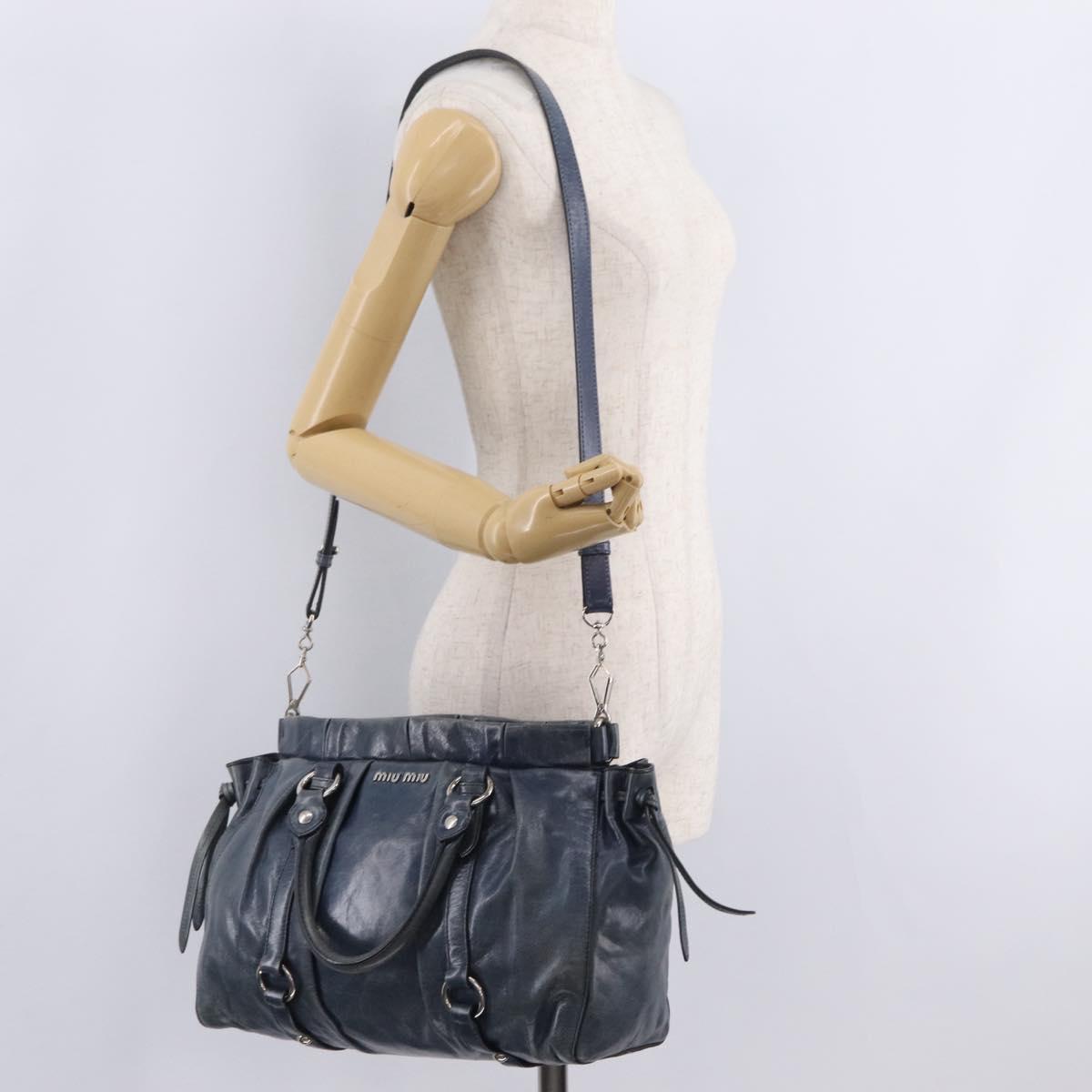 Miu Miu Hand Bag Leather 2way Blue Silver Auth 167816M