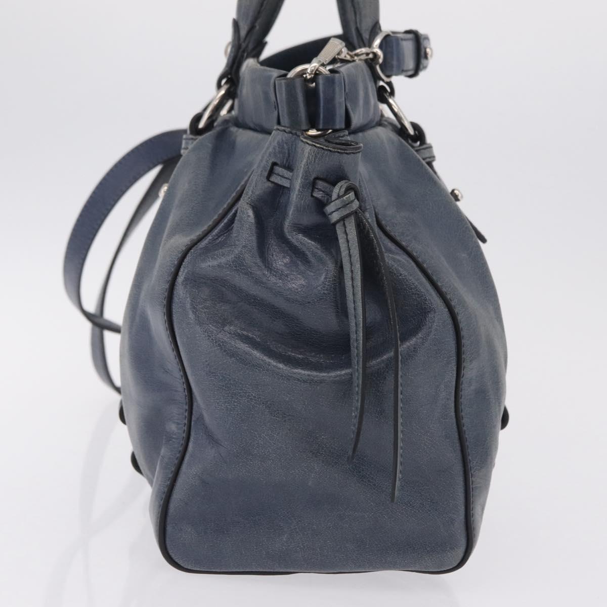 Miu Miu Hand Bag Leather 2way Blue Silver Auth 167816M