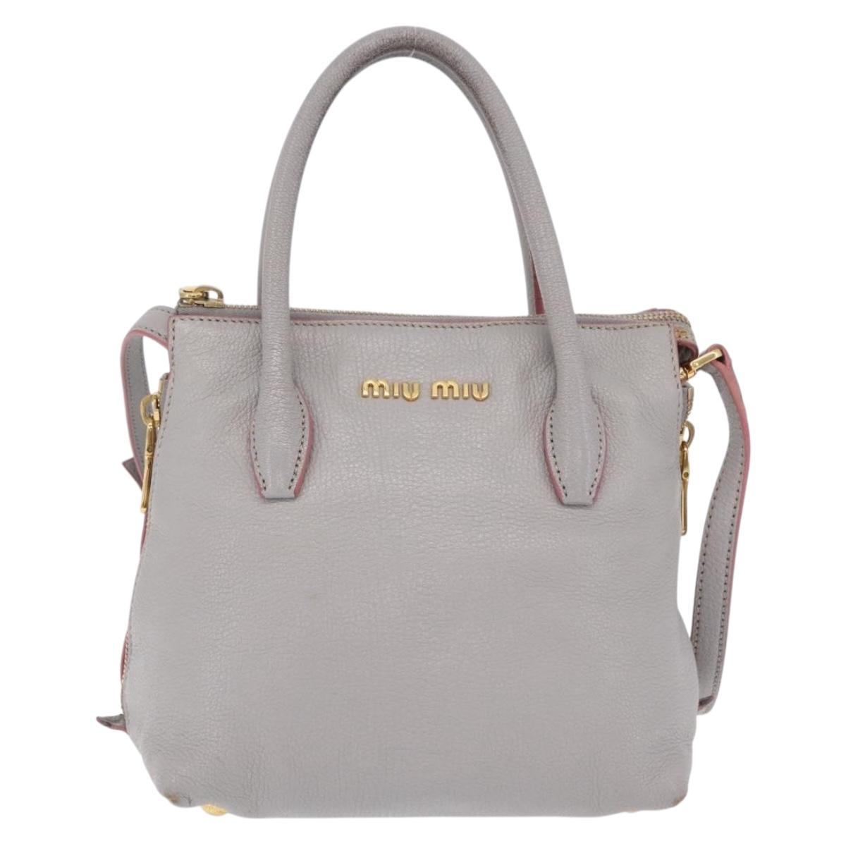Miu Miu Hand Bag Leather 2way Gray Gold Auth 167817A