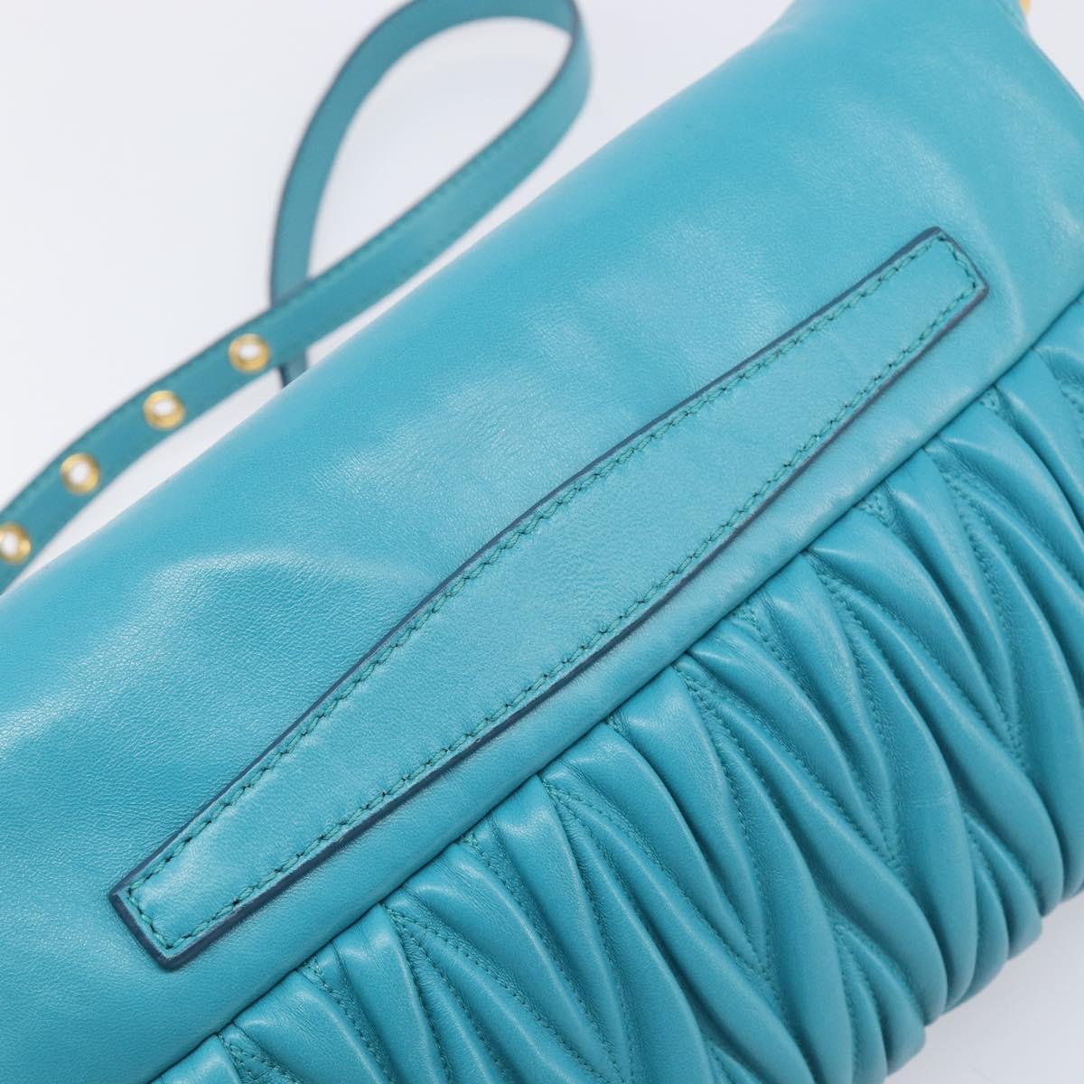 Miu Miu Matelasse Shoulder Bag Leather Turquoise Blue Gold Auth 167818M