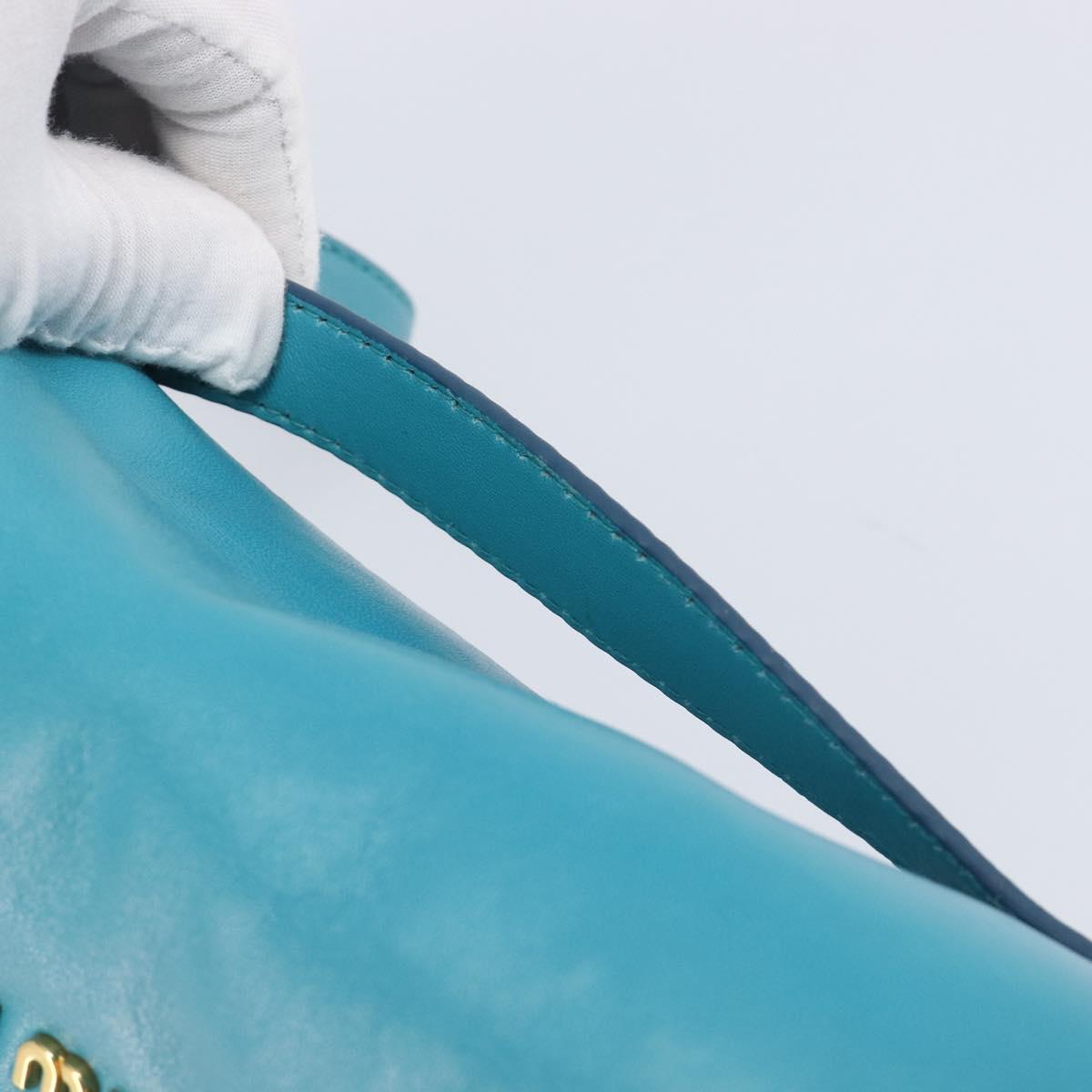 Miu Miu Matelasse Shoulder Bag Leather Turquoise Blue Gold Auth 167818M