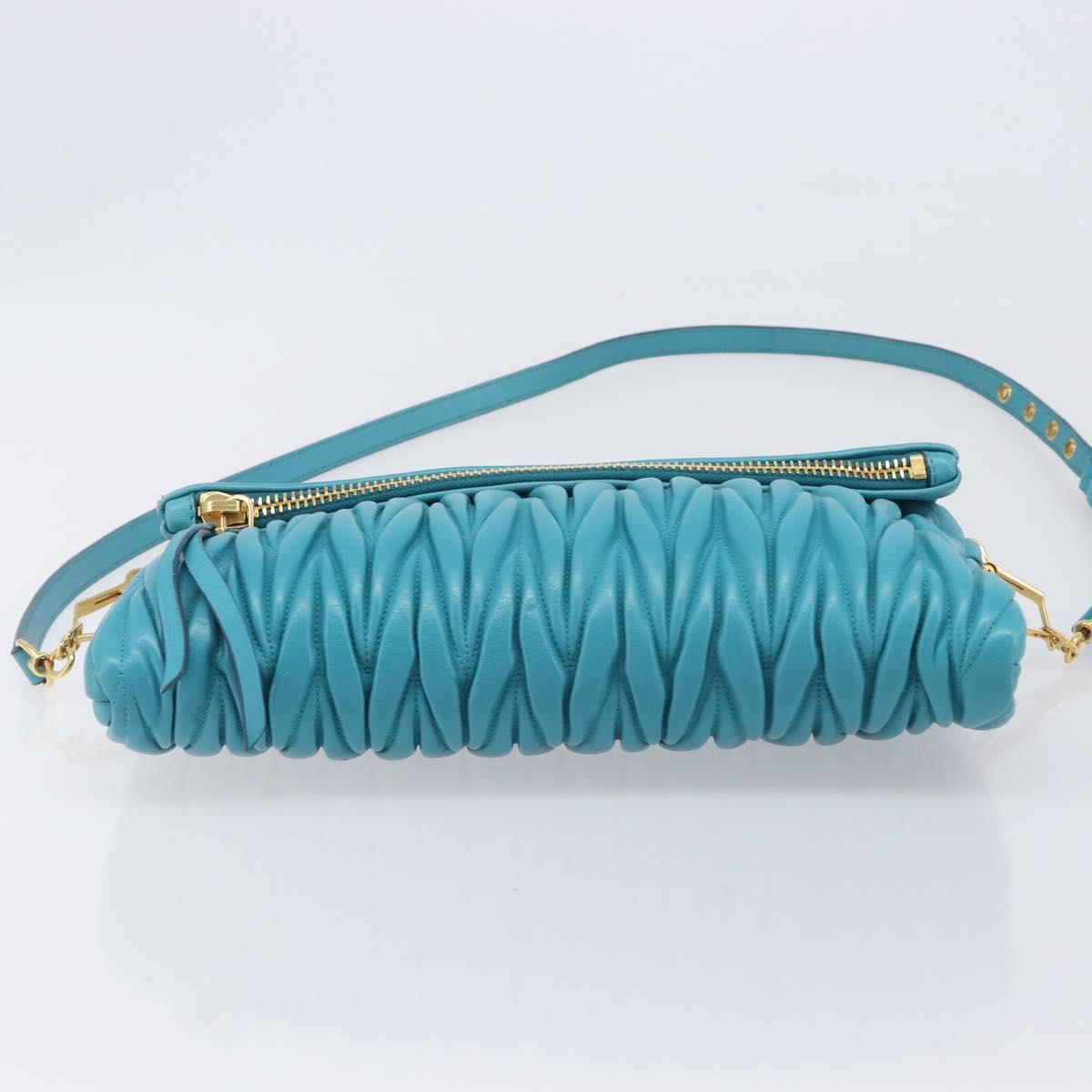 Miu Miu Matelasse Shoulder Bag Leather Turquoise Blue Gold Auth 167818M