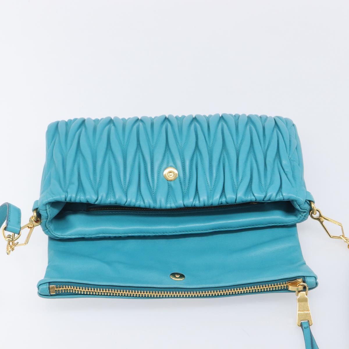 Miu Miu Matelasse Shoulder Bag Leather Turquoise Blue Gold Auth 167818M