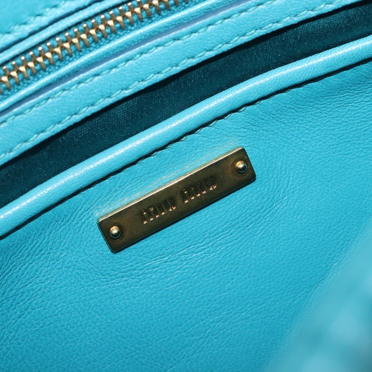 Miu Miu Matelasse Shoulder Bag Leather Turquoise Blue Gold Auth 167818M