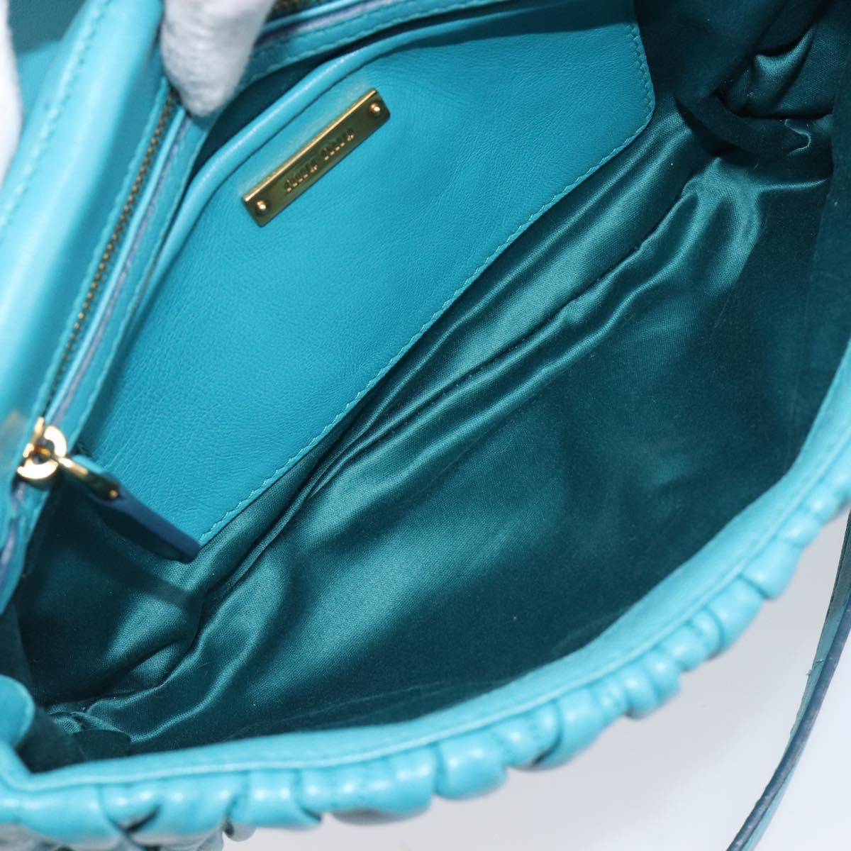 Miu Miu Matelasse Shoulder Bag Leather Turquoise Blue Gold Auth 167818M