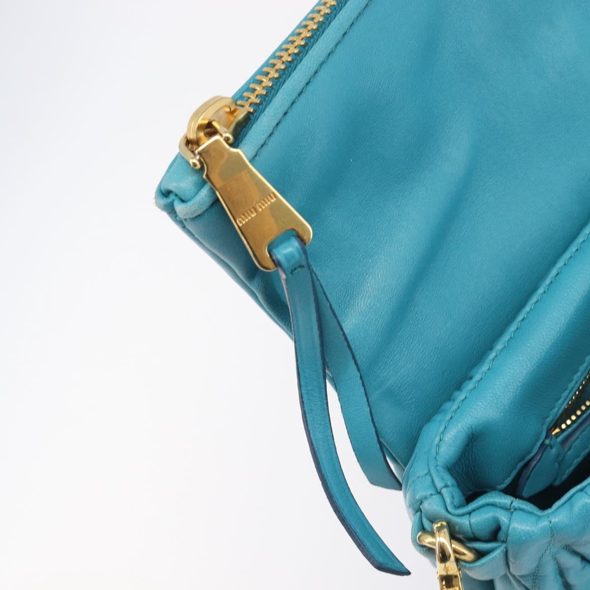 Miu Miu Matelasse Shoulder Bag Leather Turquoise Blue Gold Auth 167818M