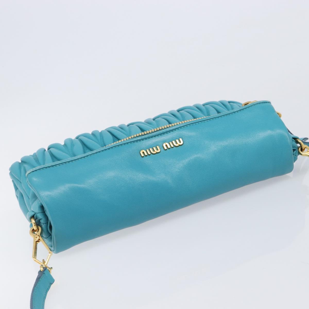Miu Miu Matelasse Shoulder Bag Leather Turquoise Blue Gold Auth 167818M