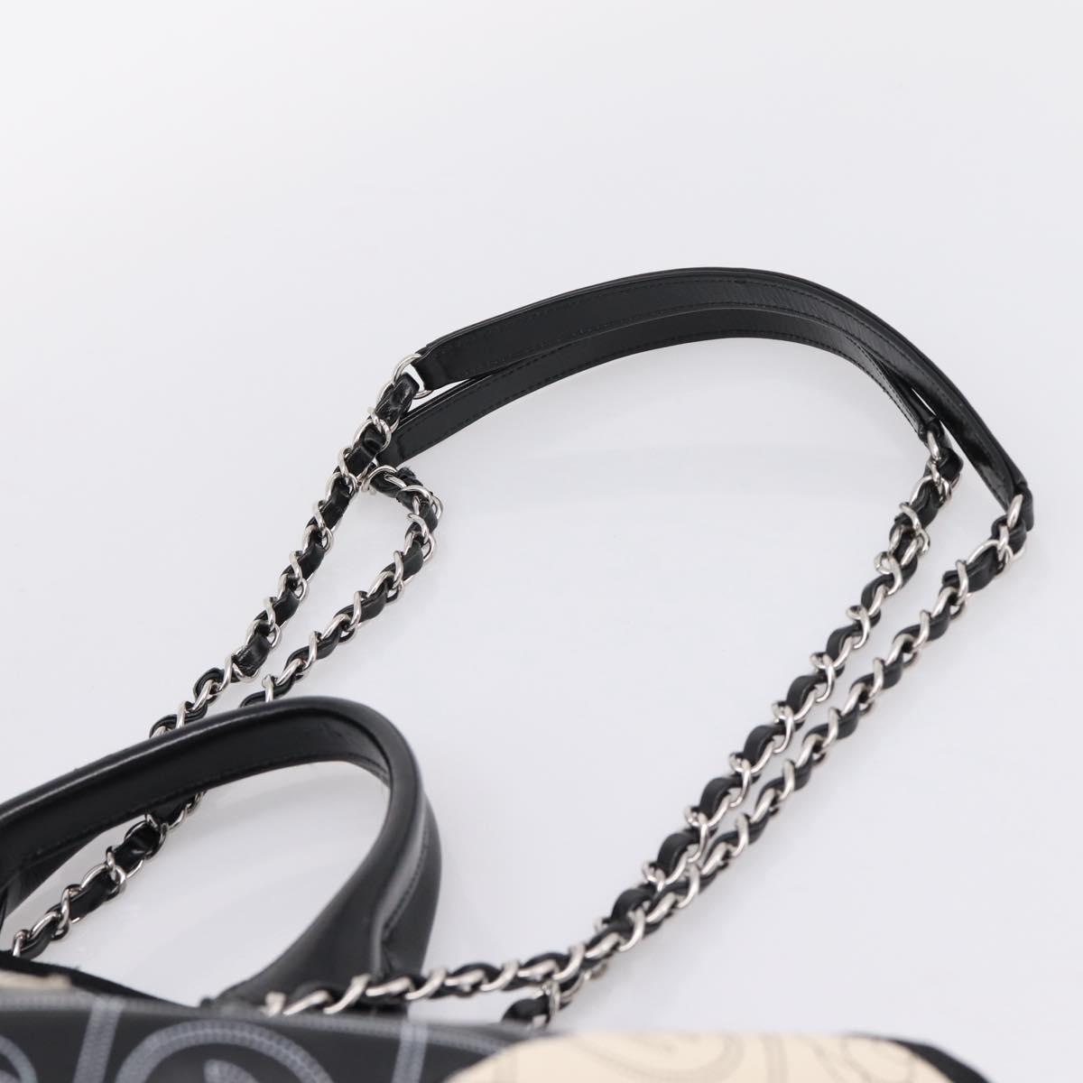 CHANEL Camelia Tote Bag Coated Canvas 2way White Black CC Auth 167819M