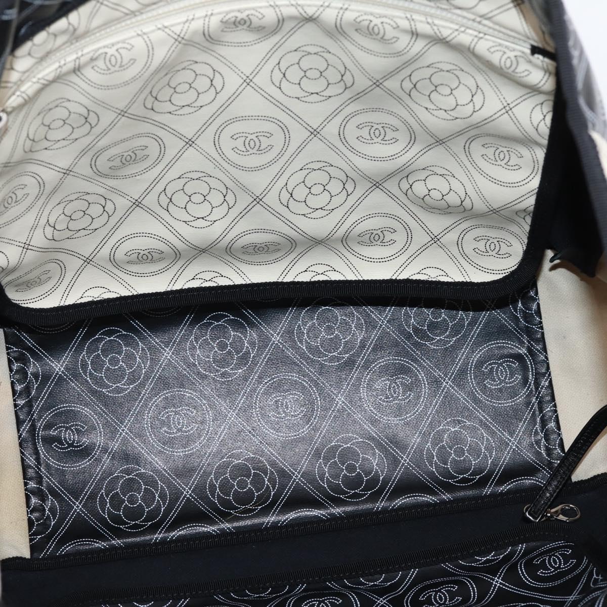 CHANEL Camelia Tote Bag Coated Canvas 2way White Black CC Auth 167819M