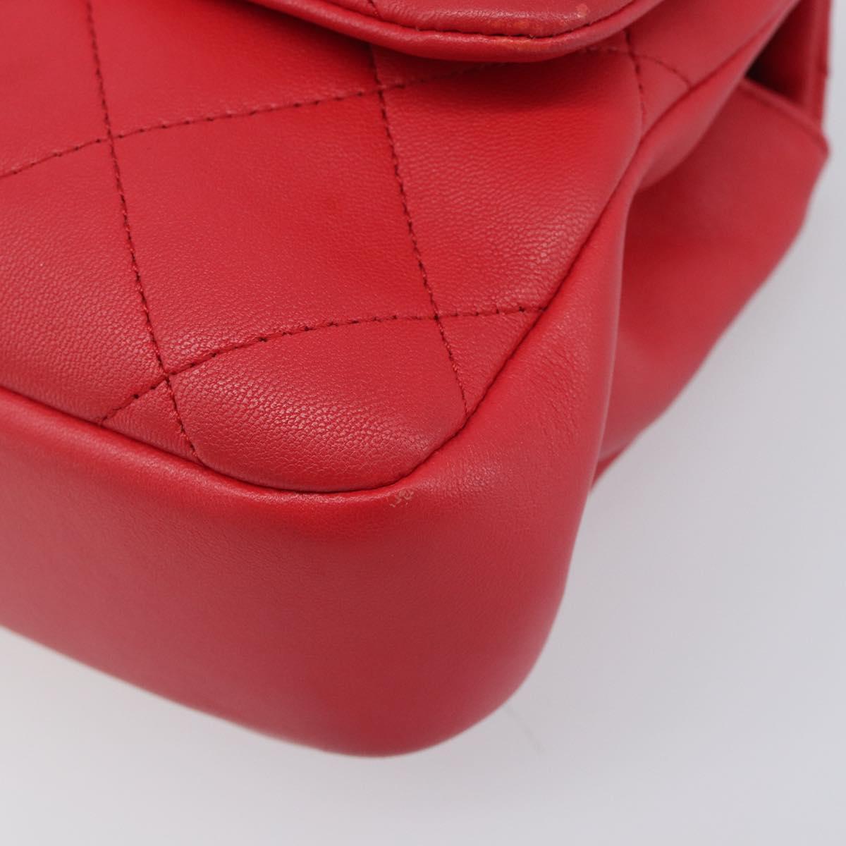 CHANEL Matelasse25 Hand Bag Lamb Skin 2way Red Gold CC Auth 167820SAM