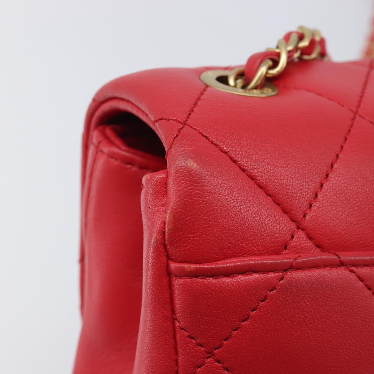 CHANEL Matelasse25 Hand Bag Lamb Skin 2way Red Gold CC Auth 167820SAM